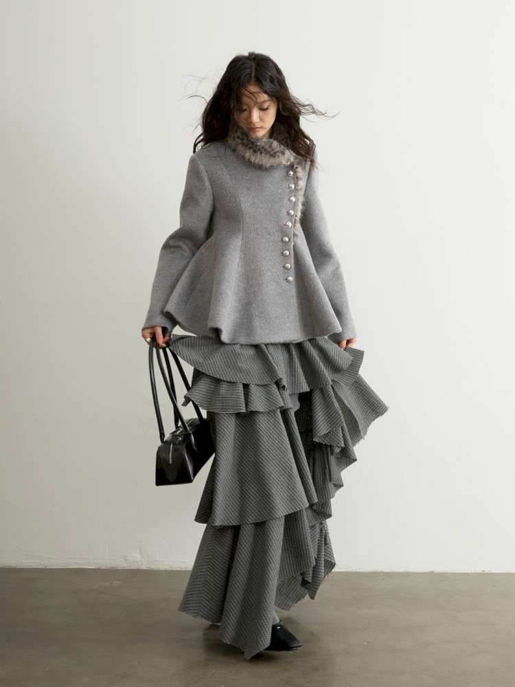 Leopard Fur Collar Tweed Jacket【s0000015184】