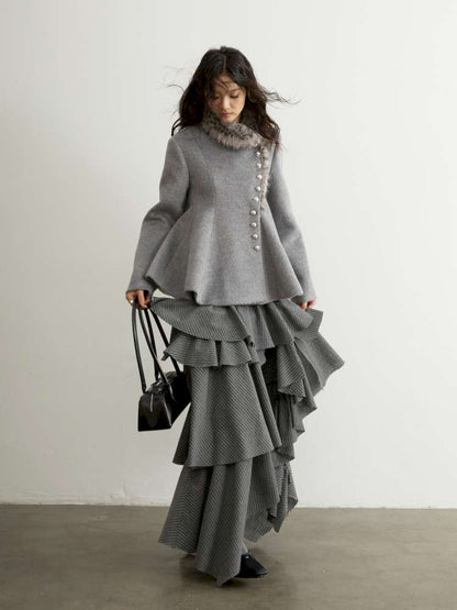 Leopard Fur Collar Tweed Jacket【s0000015184】