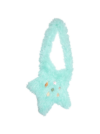 Conch charm mint green star plush crossbody bag【s0000005719】