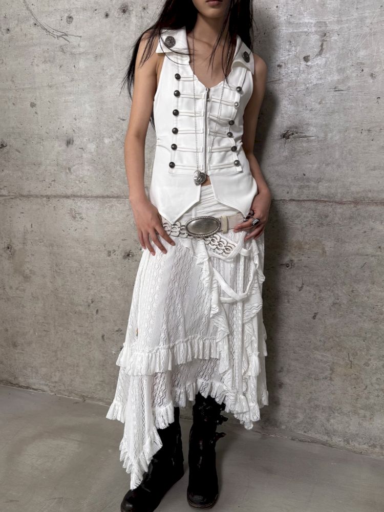 Slim-fit Waist-cinching Zipper Lapel Vest【s0000012707】