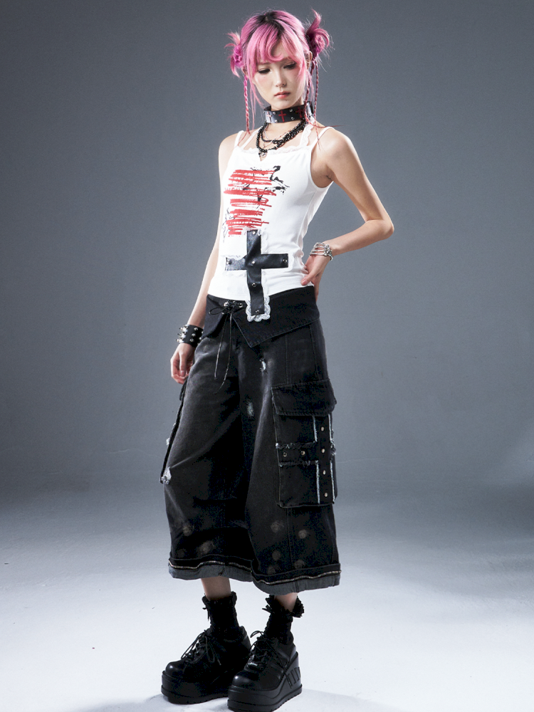 Denim Ripped Knee-Length Pants【s0000012942】