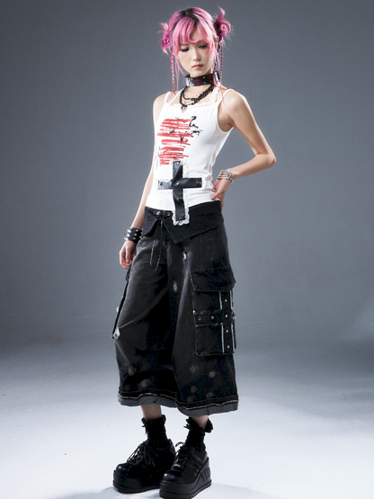 Denim Ripped Knee-Length Pants【s0000012942】