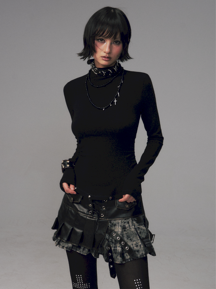 Punk Rivet Semi-High Neck Slim Top【s0000014701】