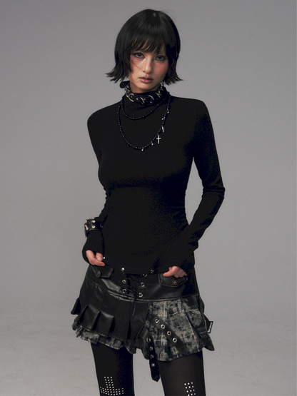 Punk Rivet Semi-High Neck Slim Top【s0000014701】