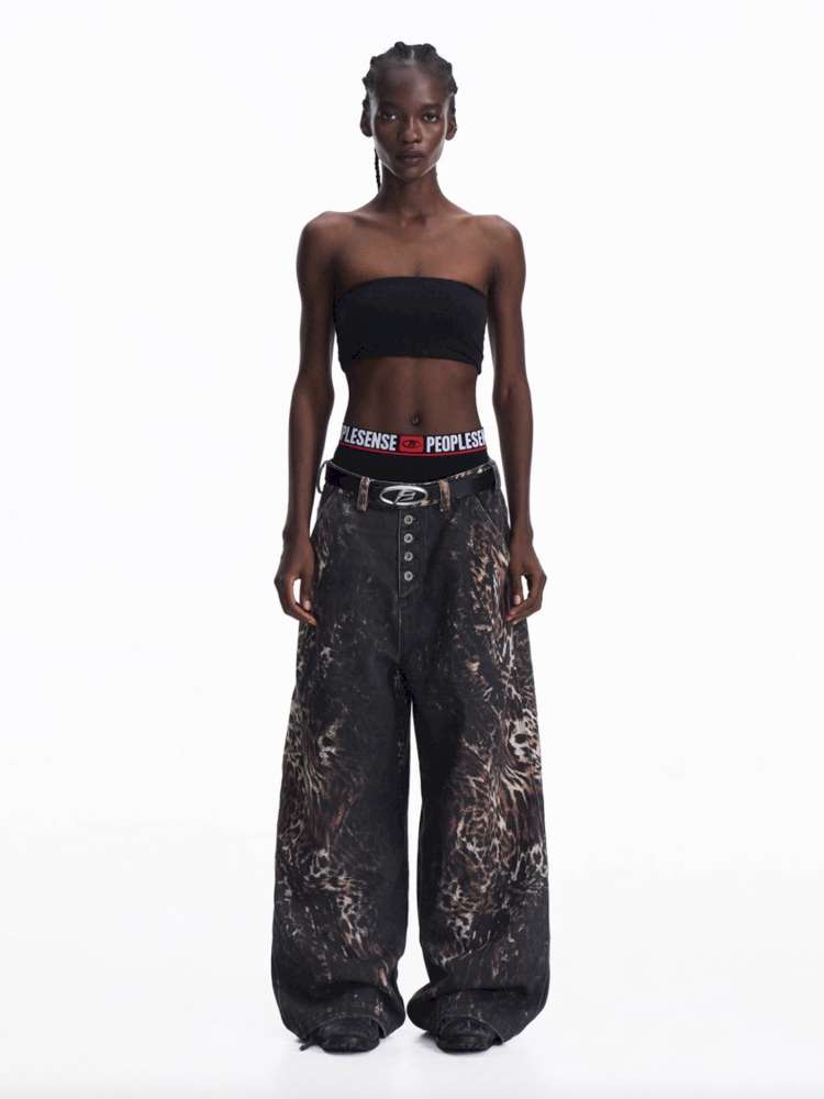 Digital Leopard Print Twill Jeans【s0000015181】