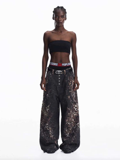 Digital Leopard Print Twill Jeans【s0000015181】