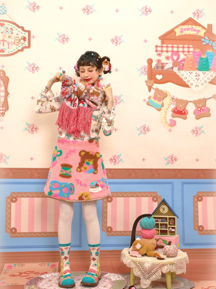 Pink Polar Fleece Lambswool Skirt【s0000015566】