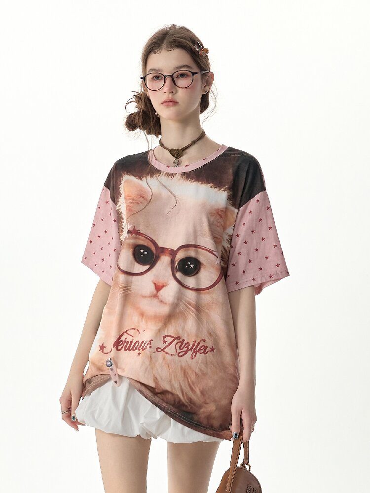 Retro Cat Star Cat Print T Shirt【s0000017266】