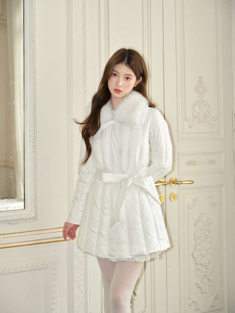 White Panelled Fur Rib Down Jacket【s0000015045】