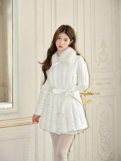 White Panelled Fur Rib Down Jacket【s0000015045】