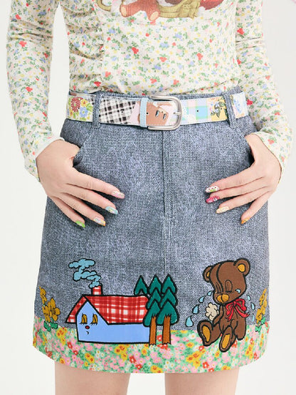 Denim Floral Patchwork Short Skirt【s0000018720】