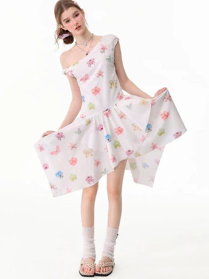 Butterfly Floral Off-Shoulder Dress【s0000017678】