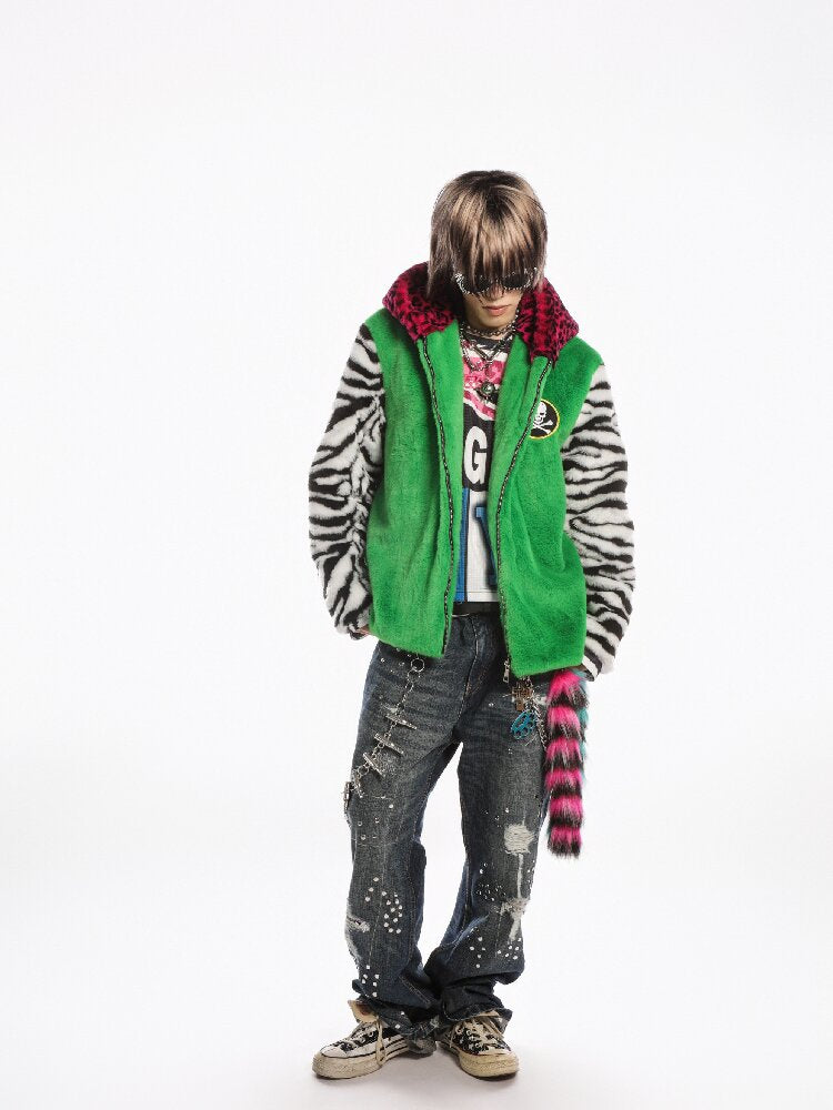 Neon Leopard Skull Patchwork Coat【s0000019279】