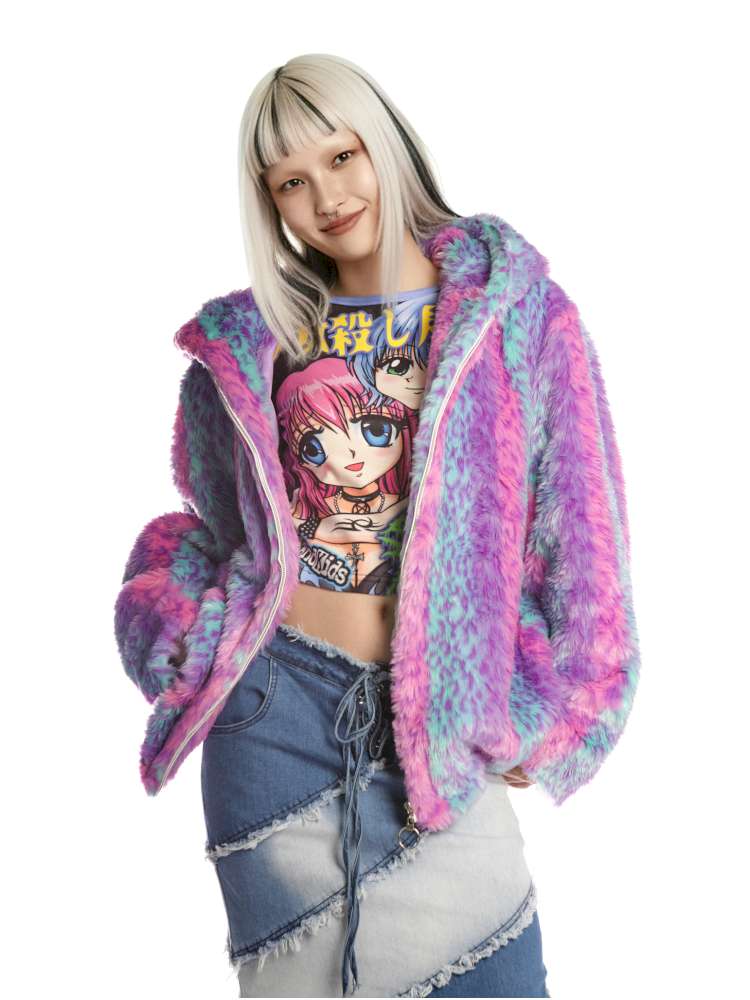 Colorful Leopard Print Plush Fur Hooded Jacket【s0000014908】