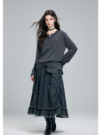 Raw Edge Plaid Patchwork Skirt【s0000016264】