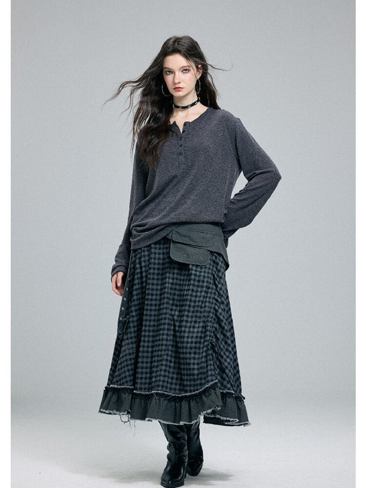 Raw Edge Plaid Patchwork Skirt【s0000016264】