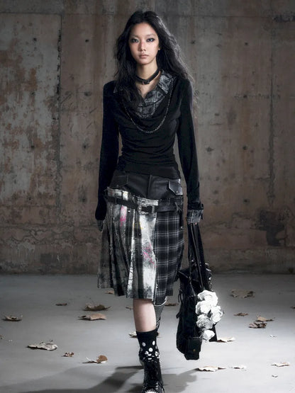 Checkered Belt Pleated Skirt【s0000013962】