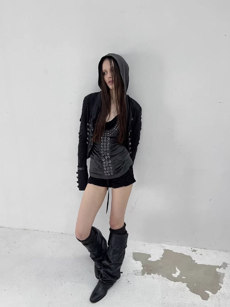 Metal Rivet Hooded I-Line Vest【s0000015911】