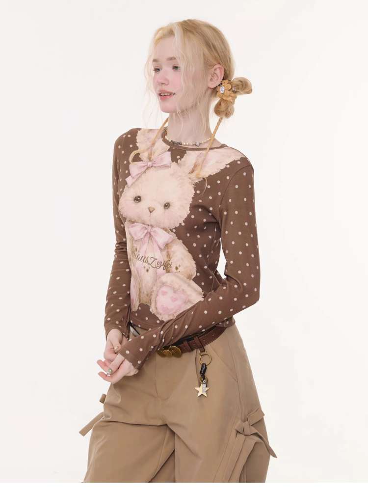 Honey Rabbit Polka Dot Print Top【s0000015434】