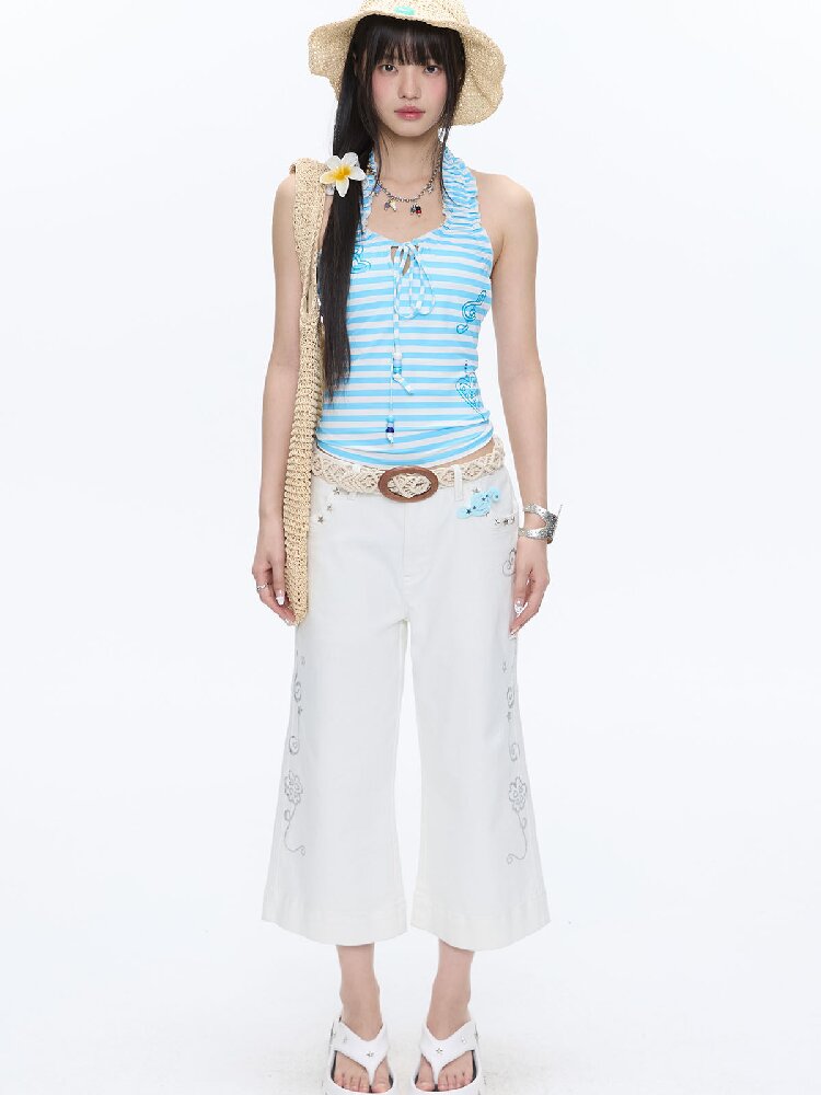 White Glitter Belt Slacks Pants【s0000016403】