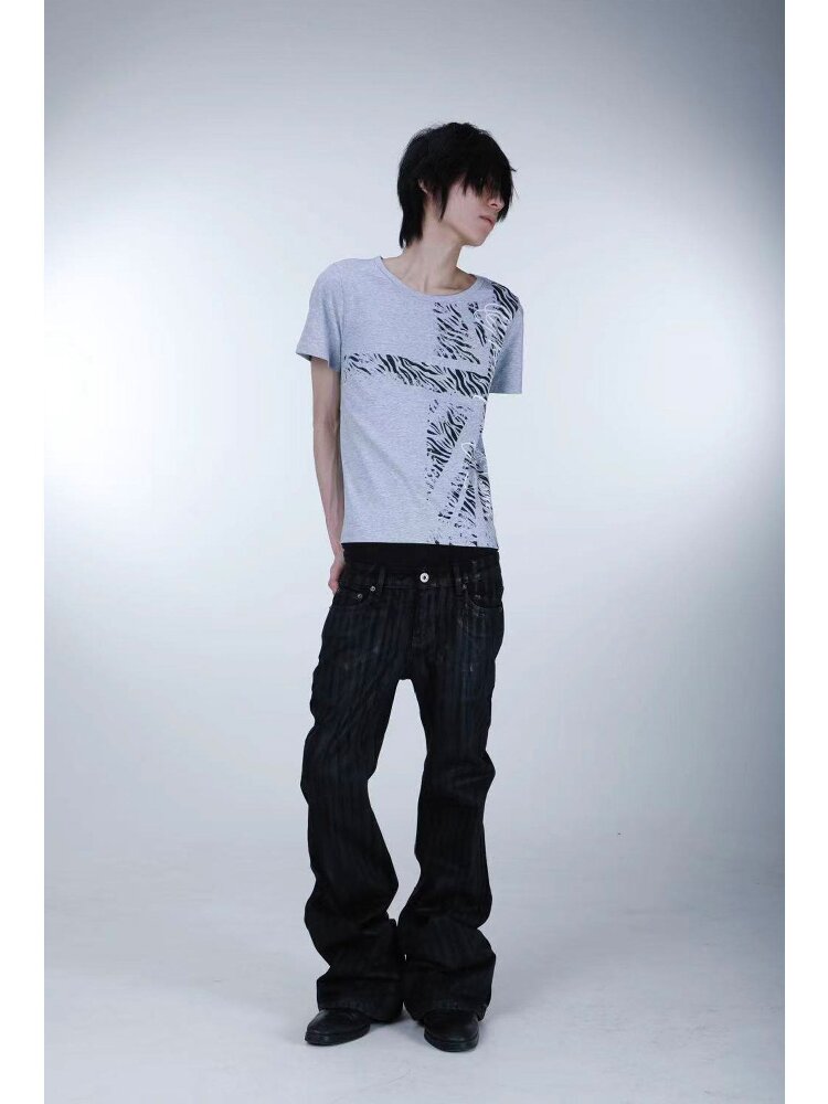 Beige Zebra Print Slim T-shirt【s0000016629】