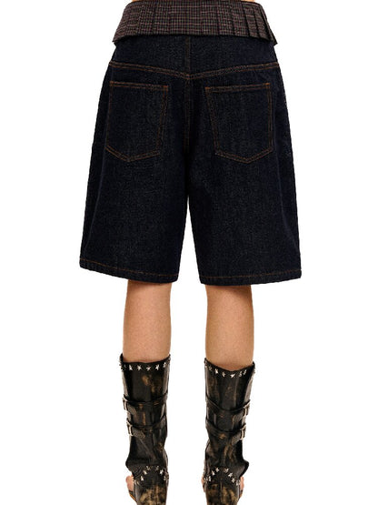 Pleated Plaid Straight Leg Jeans【s0000017912】