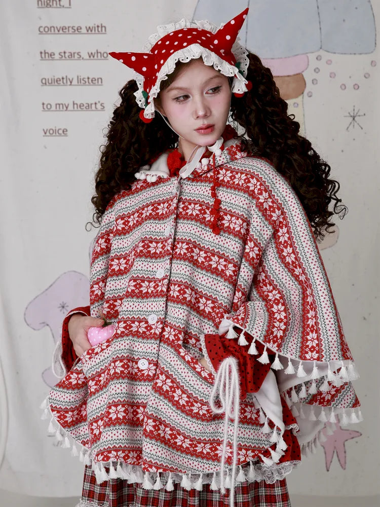 Showa-Era Vintage Red Sweater Cape Coat【s0000014110】