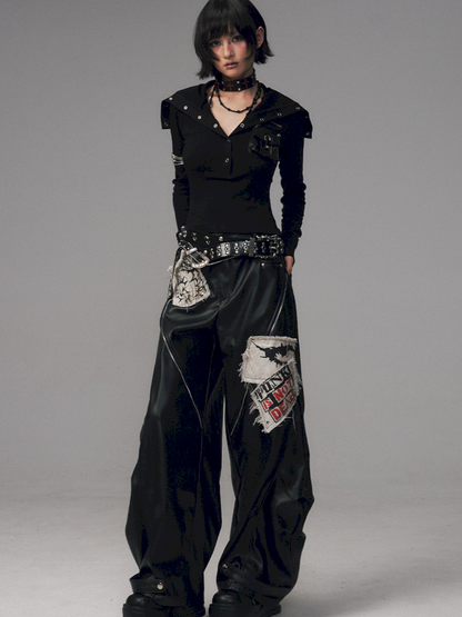 Studded Loose Curved-Leg Pants【s0000014455】