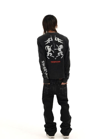 Demon SWAG Printed Long Sleeve T【s0000018361】