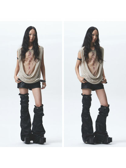 Loose-fitting, reversible printed vest【s0000012679】