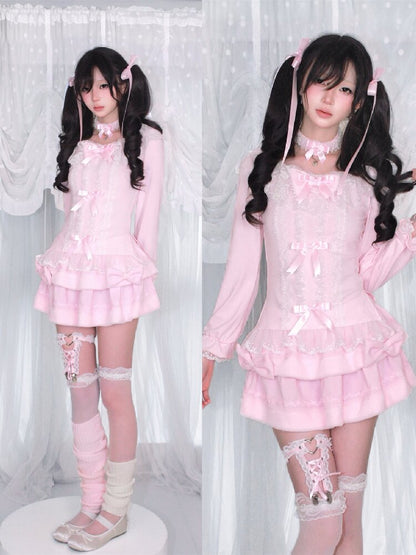 Multi-Layer Lace Bow Long Sleeve Shirt【s0000018533】
