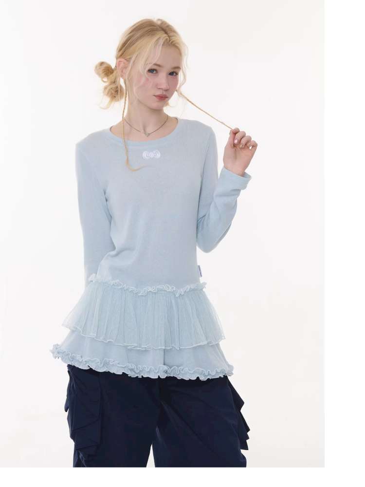 Lace Pleated Polka Dot Top【s0000015429】