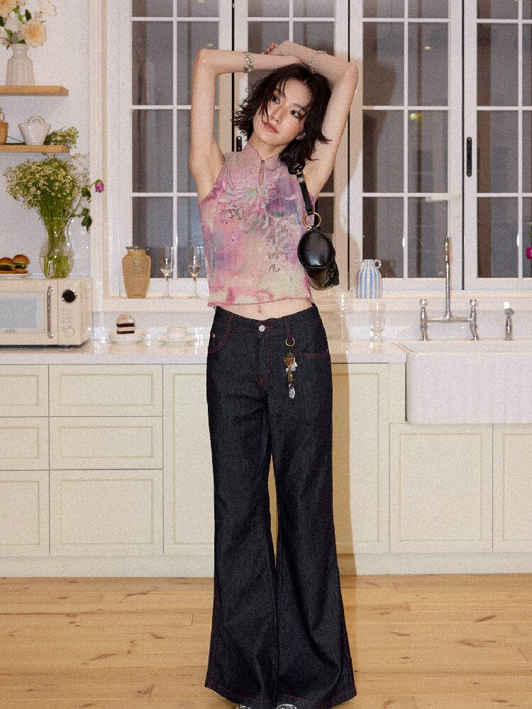 Topstitch Embroidered Flared Pants【s0000016658】