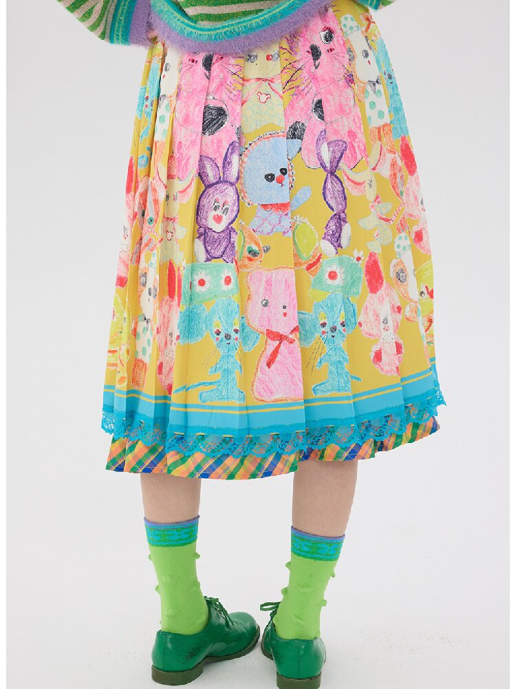 Graffiti Pleated Lace Slimming Skirt【s0000016194】