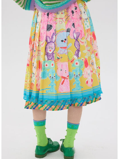 Graffiti Pleated Lace Slimming Skirt【s0000016194】