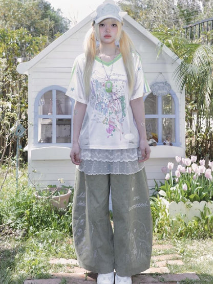 Stars Old Illustration Wide Leg Pants【s0000012202】