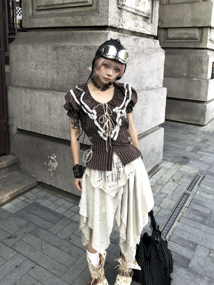 Bubble Sleeve Tie Waist Short Shirt【s0000013527】