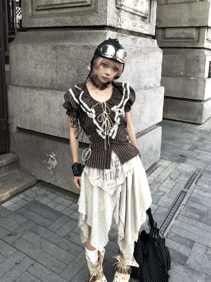 Bubble Sleeve Tie Waist Short Shirt【s0000013527】