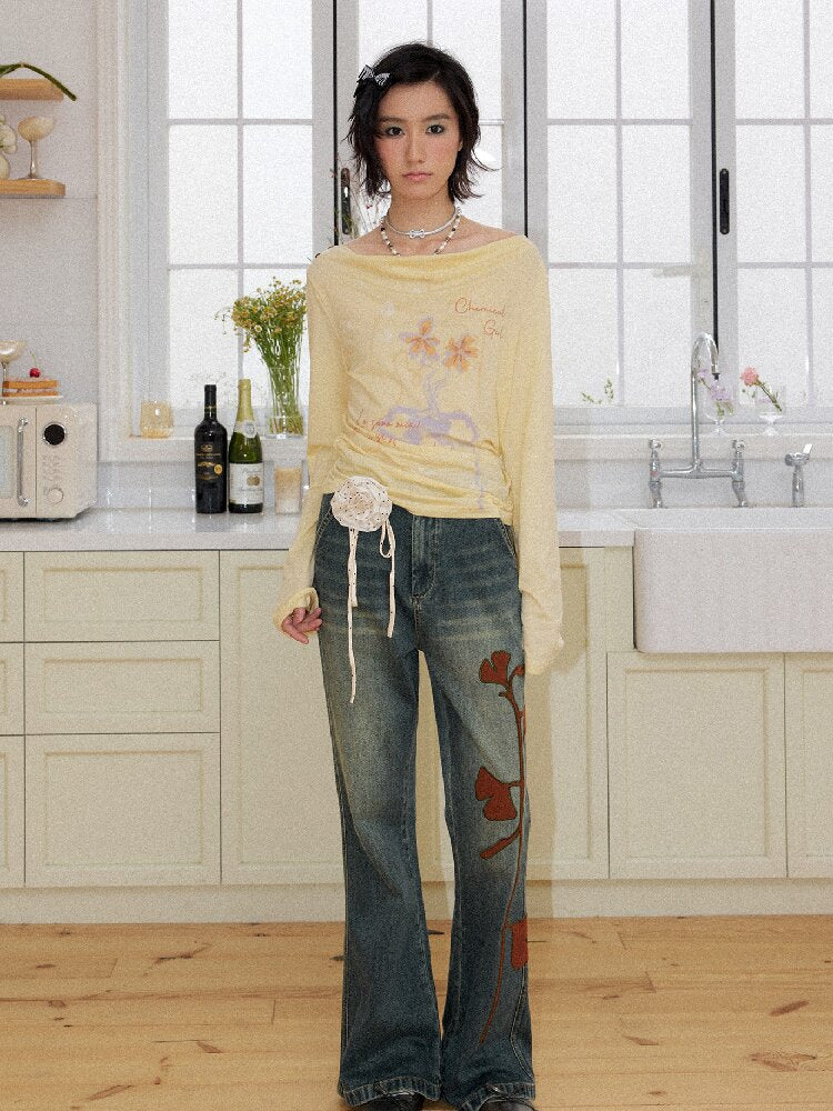 Ginkgo Embroidered Denim Bootcut【s0000016651】
