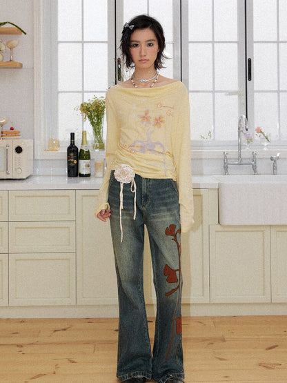 Ginkgo Embroidered Denim Bootcut【s0000016651】