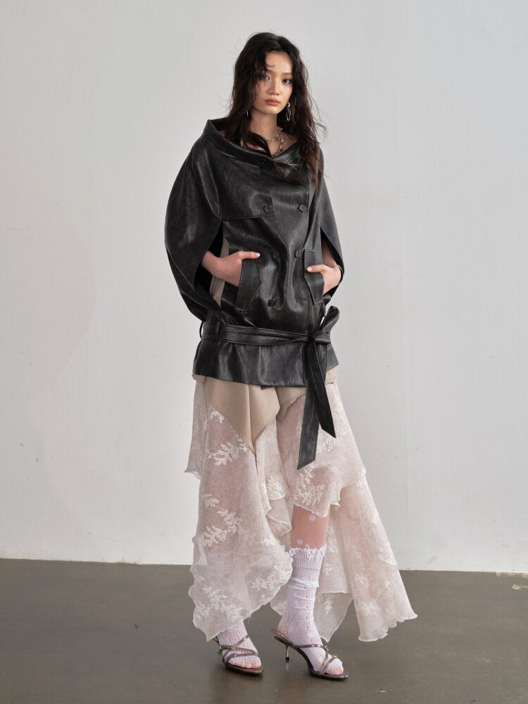 Vintage Brown PU Leather Cape Shawl【s0000015688】