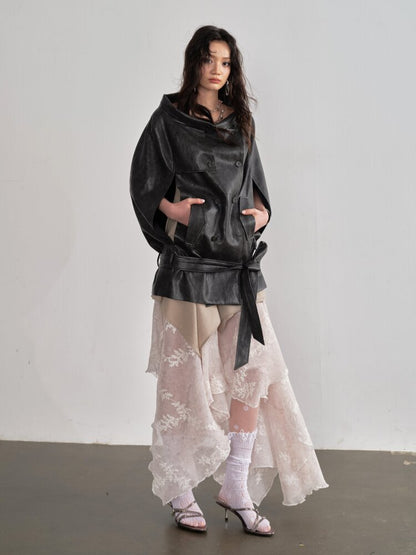 Vintage Brown PU Leather Cape Shawl【s0000015688】