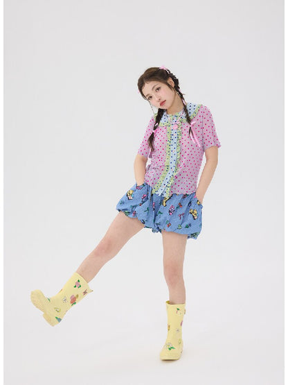 Denim Bear Printed Pumpkin Pants【s0000016706】