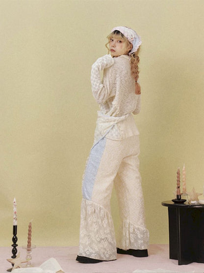 Lace Splicing Wide Leg Flared Pants【s0000007725】