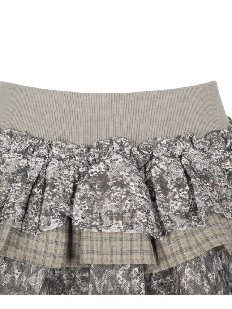 Graffiti Lace Checkered Skirt【s0000018065】
