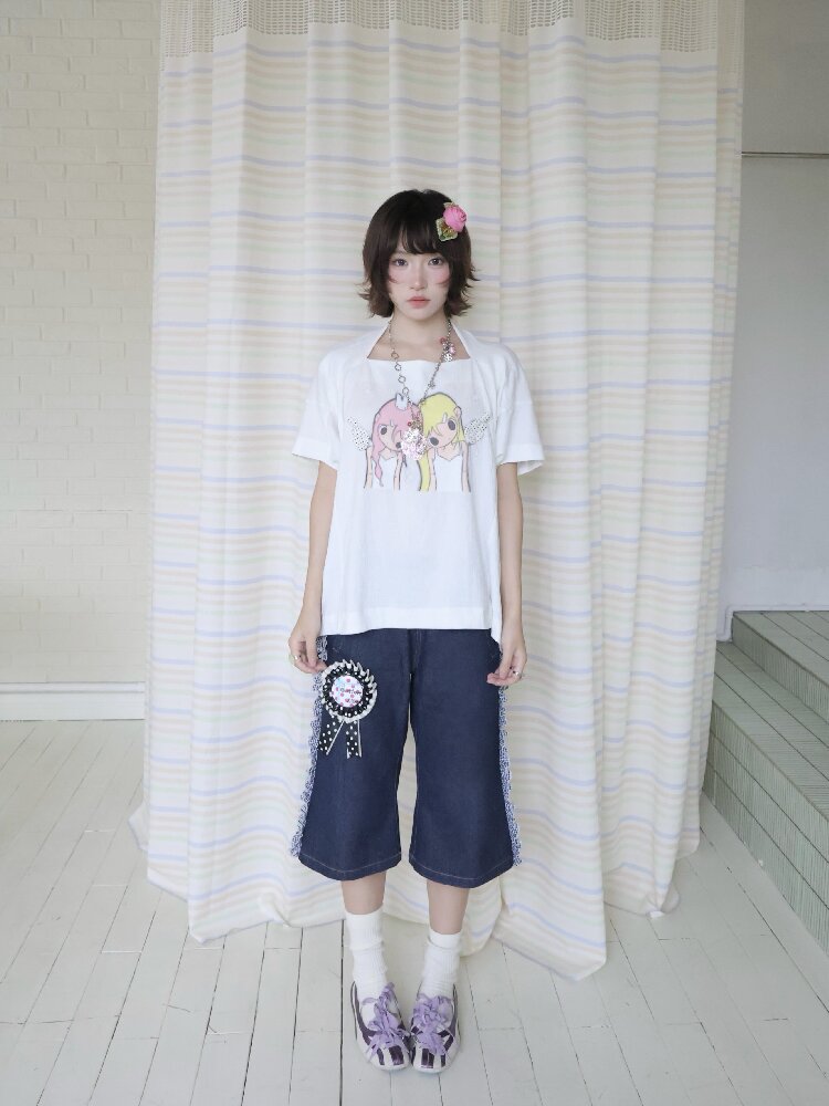 Illustration Square Neck Cotton Top【s0000018681】