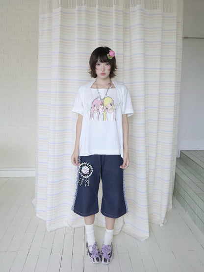Illustration Square Neck Cotton Top【s0000018681】