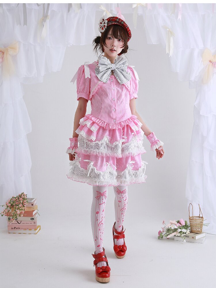 Pink Striped Lolita Shirt Top【s0000016559】