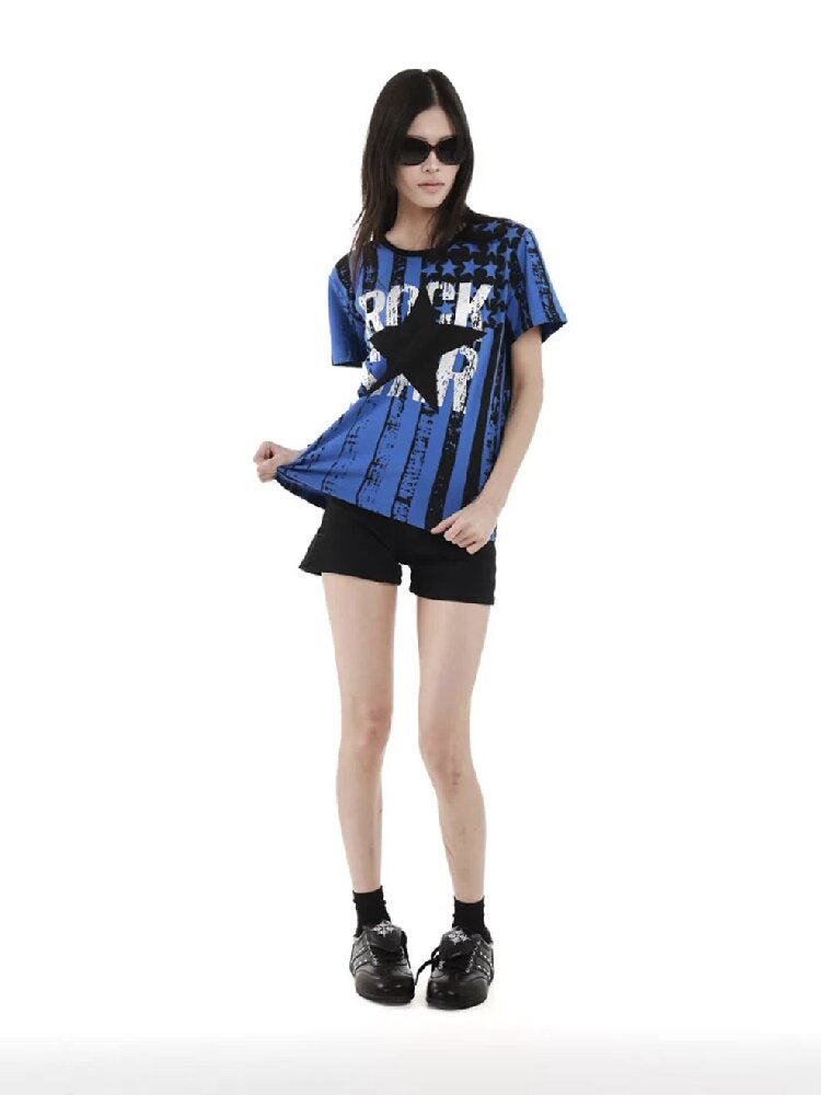 Stars and Stripes Letter Print Tee【s0000018239】