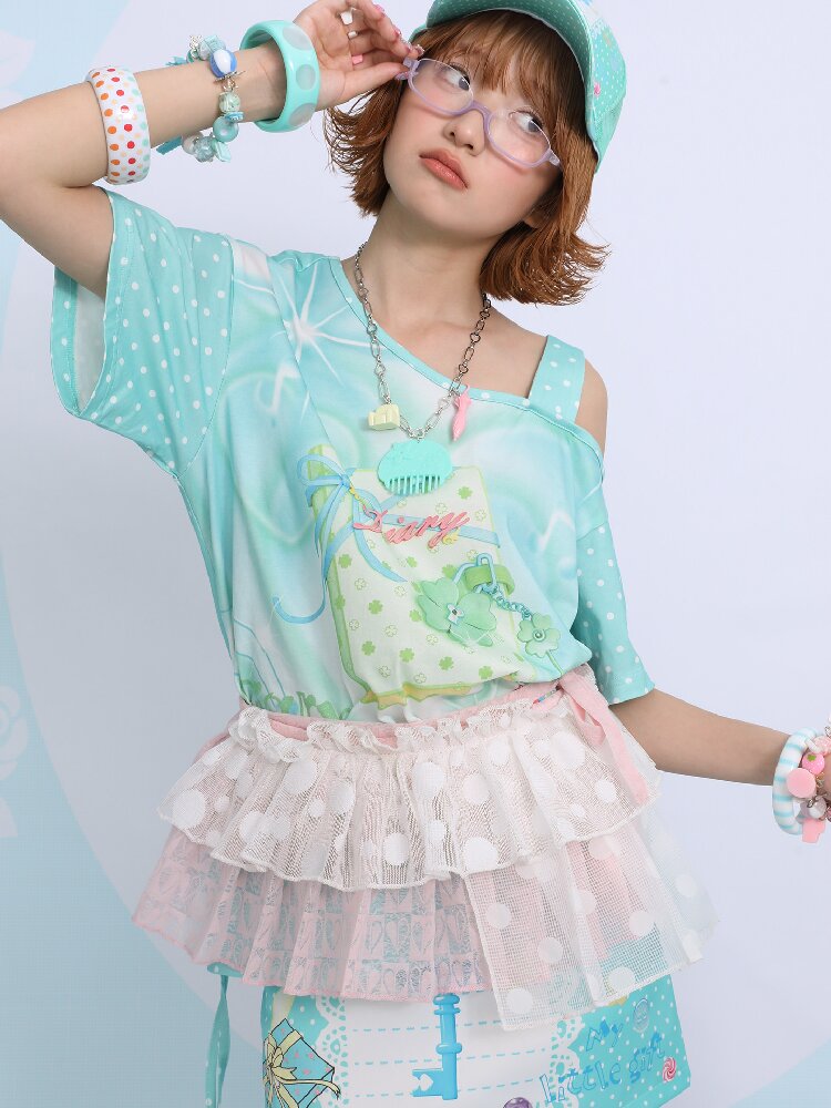 Lucky Clover Mint Shoulder T Shirt【s0000017454】